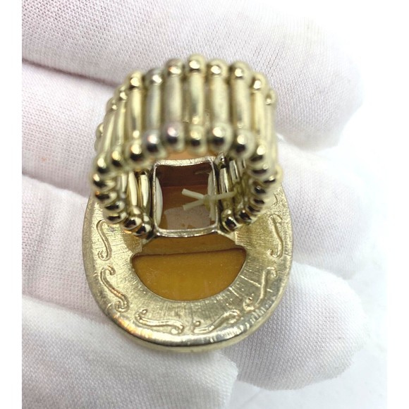 Vintage Design Ladies Ring, Big Amber, Stretchy Band - Picture 6 of 8